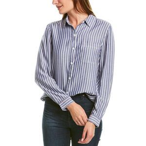 BeachLunchLounge Womens Charlie Striped Button Down Shirt Blue White Large NWOT